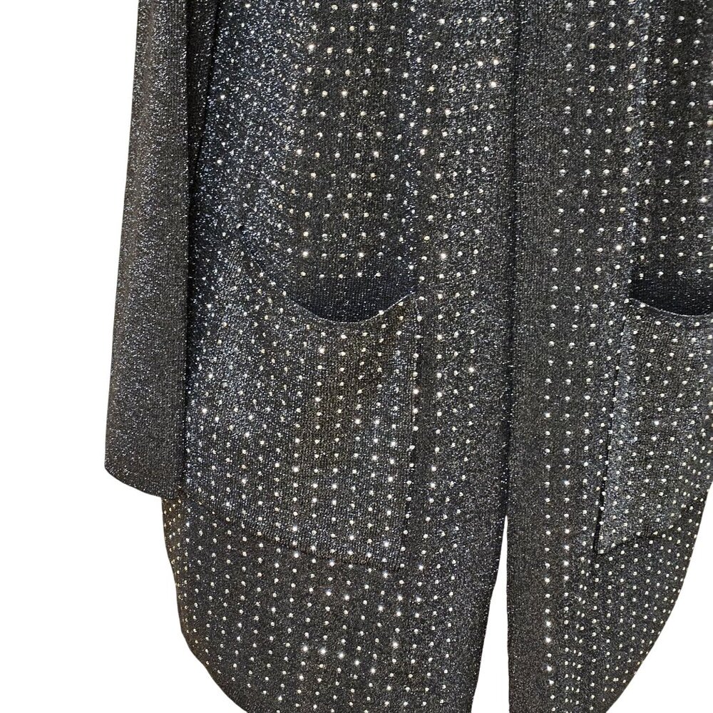 On Twelfth Womens Size L Black Silver Glitter Open Front Cardigan Sweater - Picture 9 of 9